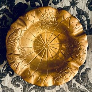 Heavy Lilypad and Frogs Brass Bowl - Chinoiserie style valet, soap dish, ashtray